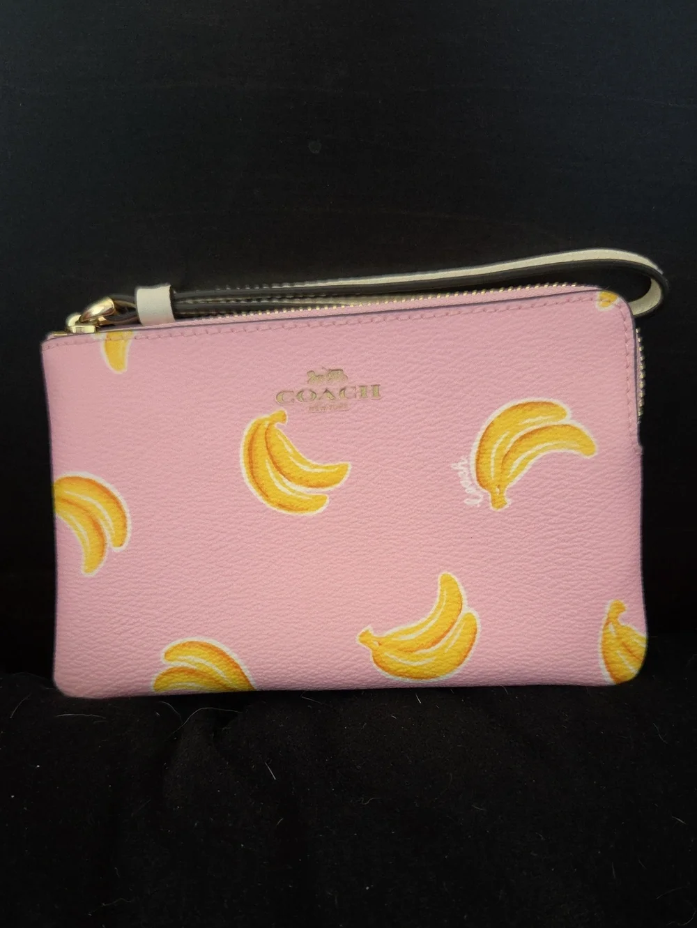 Coach Corner Zip Wristlet with Banana Print Pink Lemonade Multi 3285